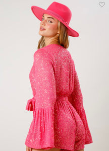 Hot pink Sequin Belted Romper