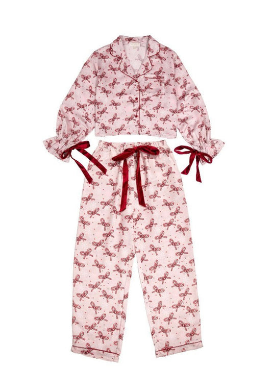 Simply Southern Pink Candy Cane Bow Long Sleeve PJ Set