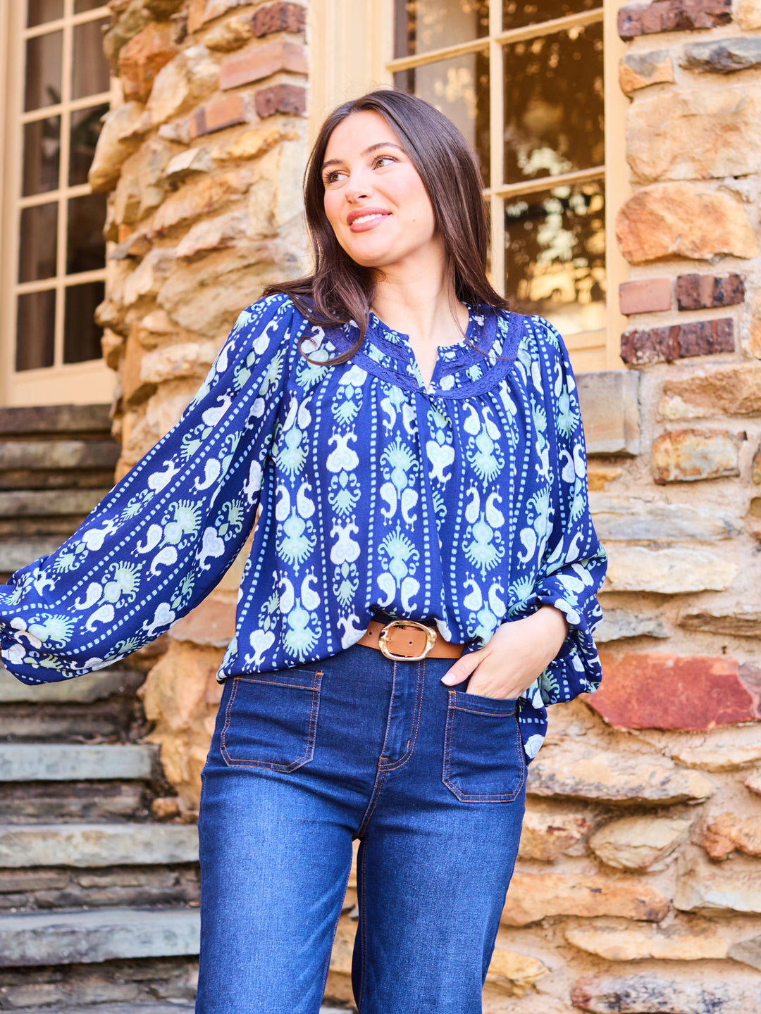 Janelle Top | Ikat Stripe Navy