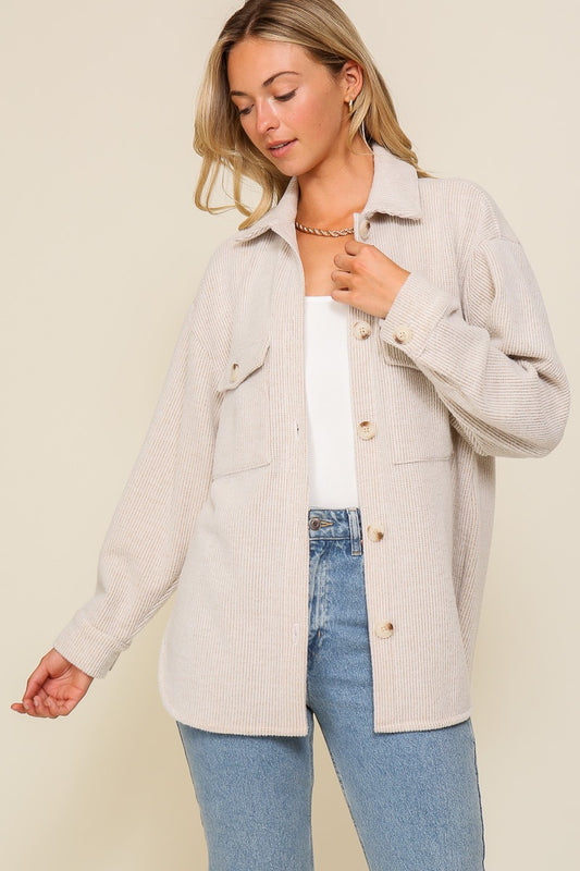 Oatmeal Cozy Brushed Waffle Oversized Shacket