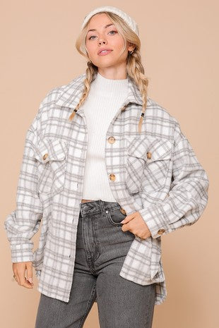 Grey Plaid Print Shacket