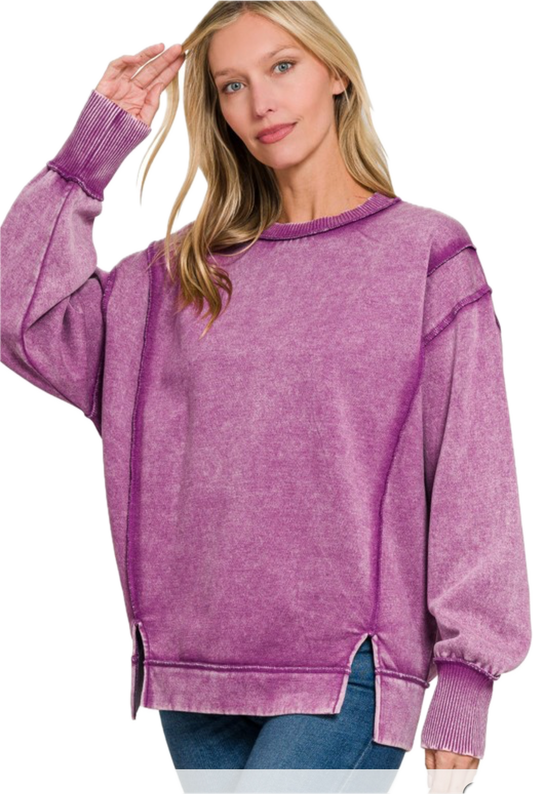 Acid Wash Exposed Seam Sweatshirt | Plum