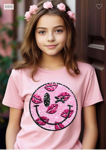 Youth Sparkly XOXO Smiley Face Valentines T-Shirt