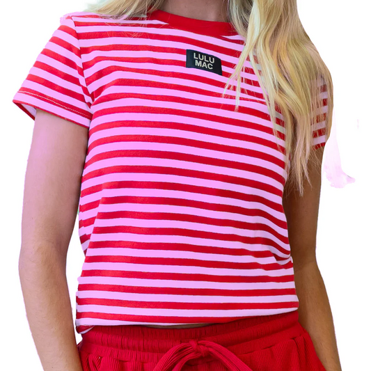 LULU Mac Red and Pink stripe short sleeve