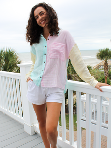 Simply Southern Button Down Color Block in Candy