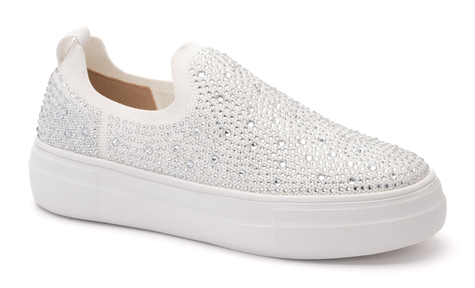 Swank white crystals slide on corky shoes