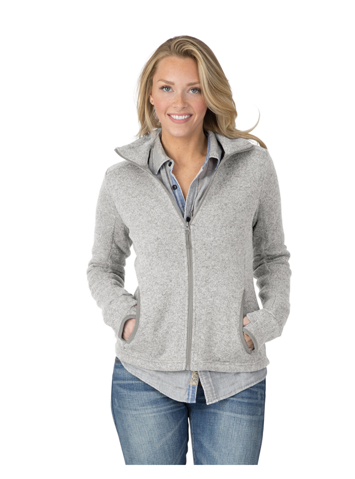 Charles River Feathered Fleece Jacket in Light Gray