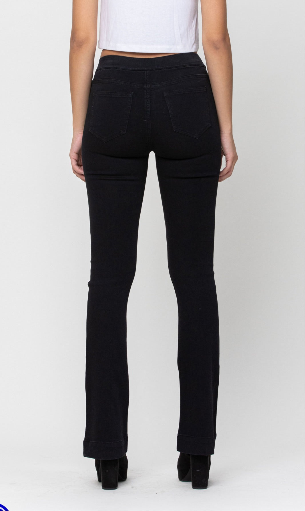 Cello Mid Rise Pull On Flare Jeans in Black