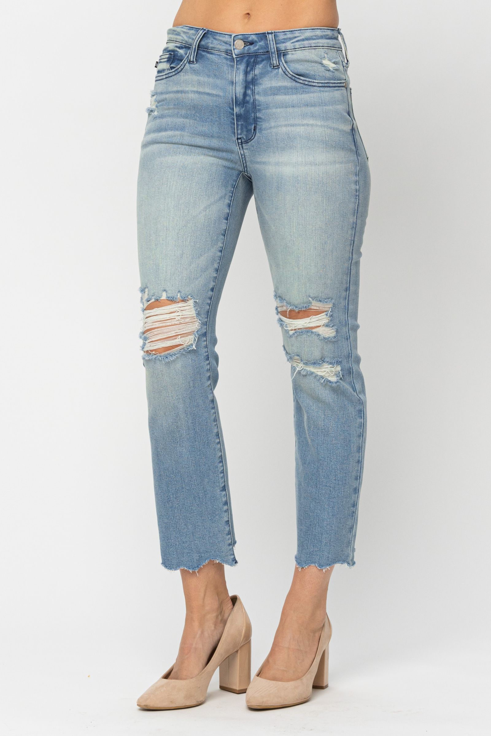 Judy Blue MID-RISE DESTROYED TINTED WASH CROP STRAIGHT