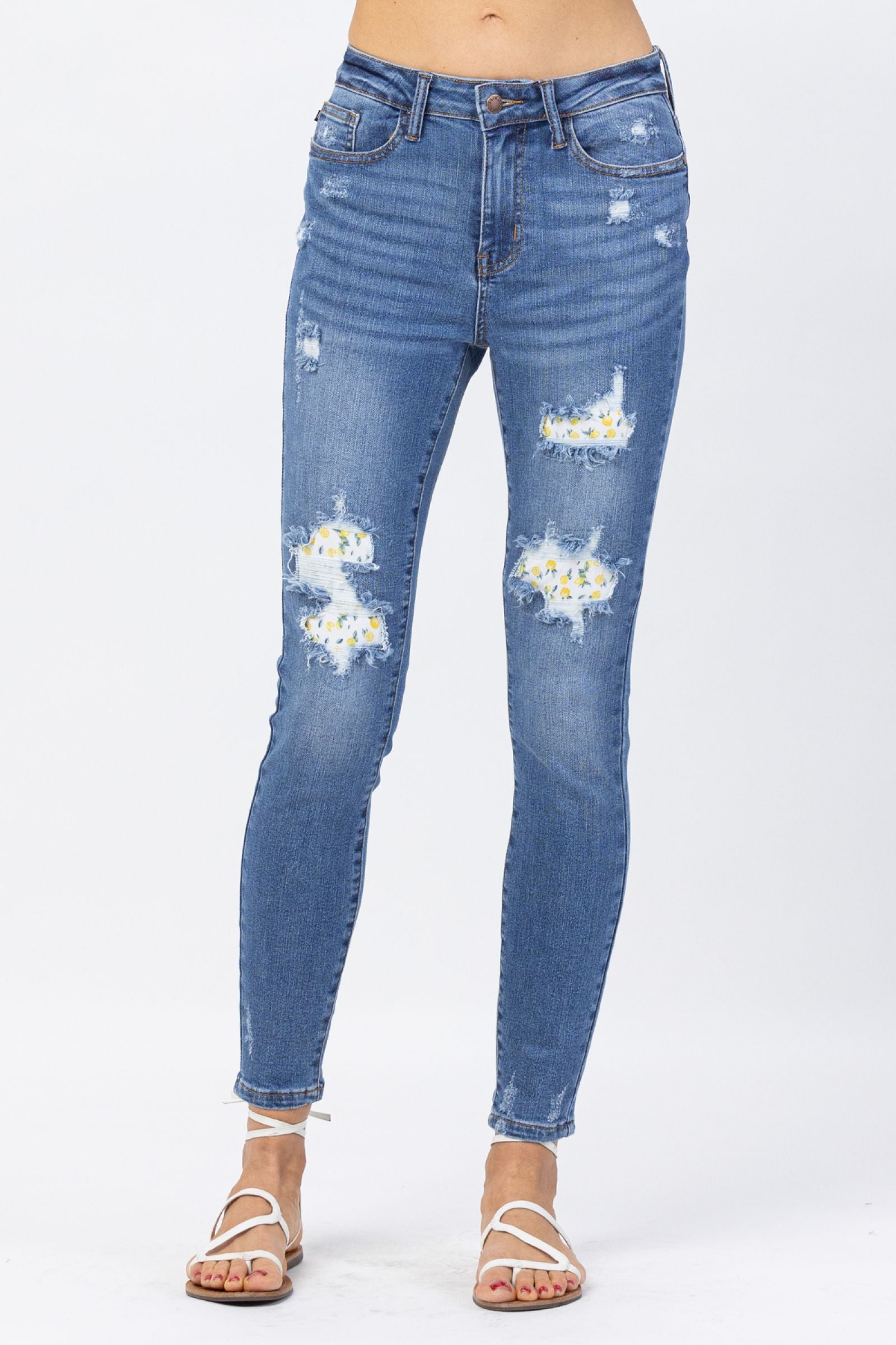 Judy blue curvy HIGH WAIST LEMON PATCH SKINNY